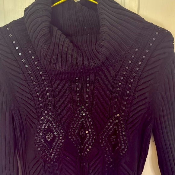 Talbots Black Cowl Neck Heavy  Sweater with Ribbed Texture and Sequins - Picture 2 of 9